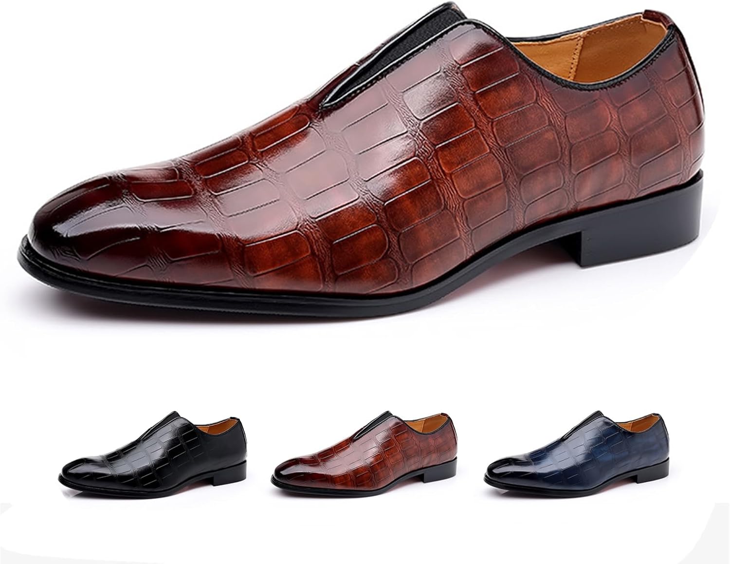 

Мужские кожаные лоферы Zeberfi с каменным узором, модные, на резинке, с заостренным носком, низкие, противоскользящие, роскошные деловые туфли, коричневый