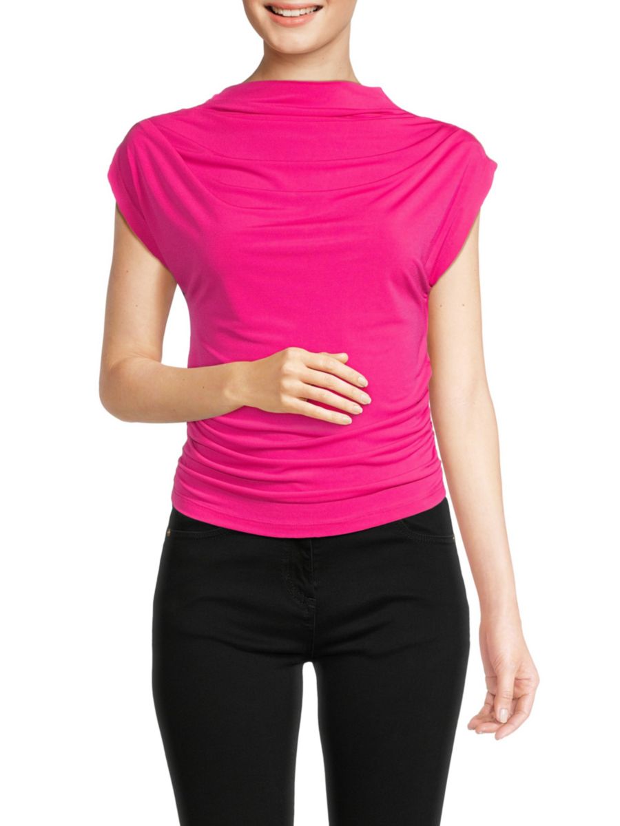 

Топ с высоким воротом и сборками Renee C., цвет Hot Pink