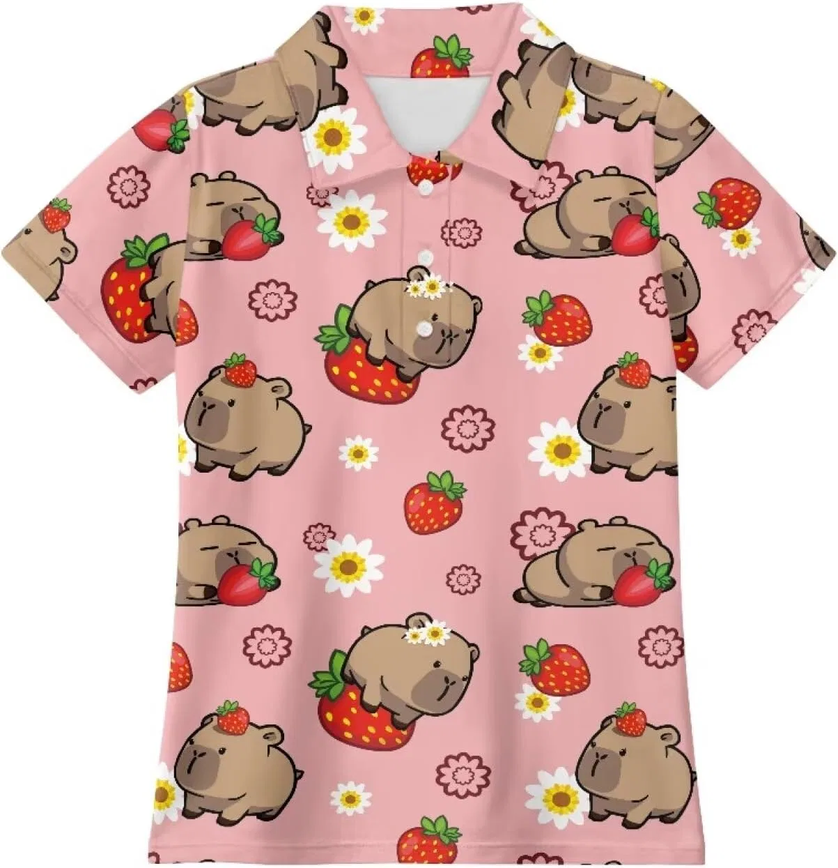 Детское поло с коротким рукавом, влагоотводящее, Cndexd, Capybara Strawberry — фото 4