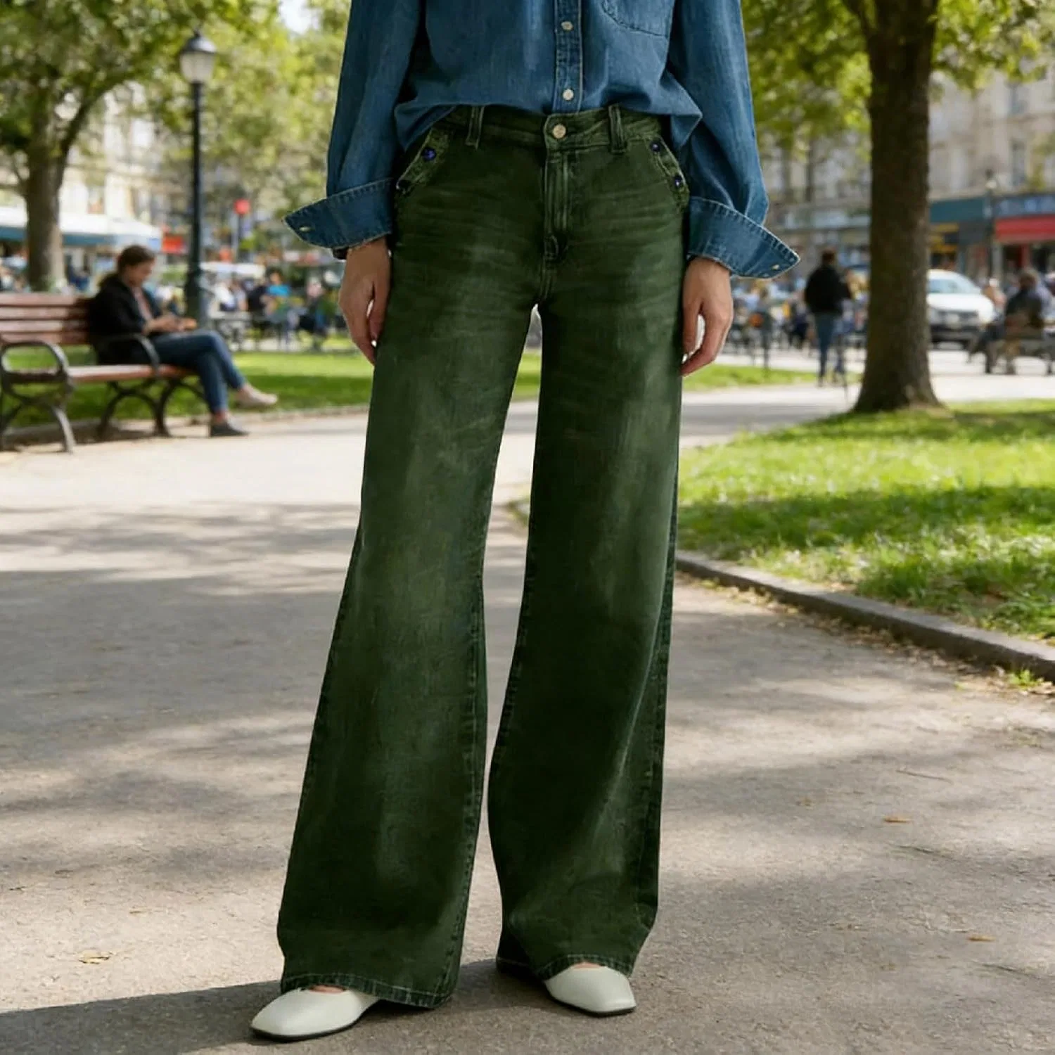 Джинсы с широкими штанинами, Vintage, Army Green — фото 2