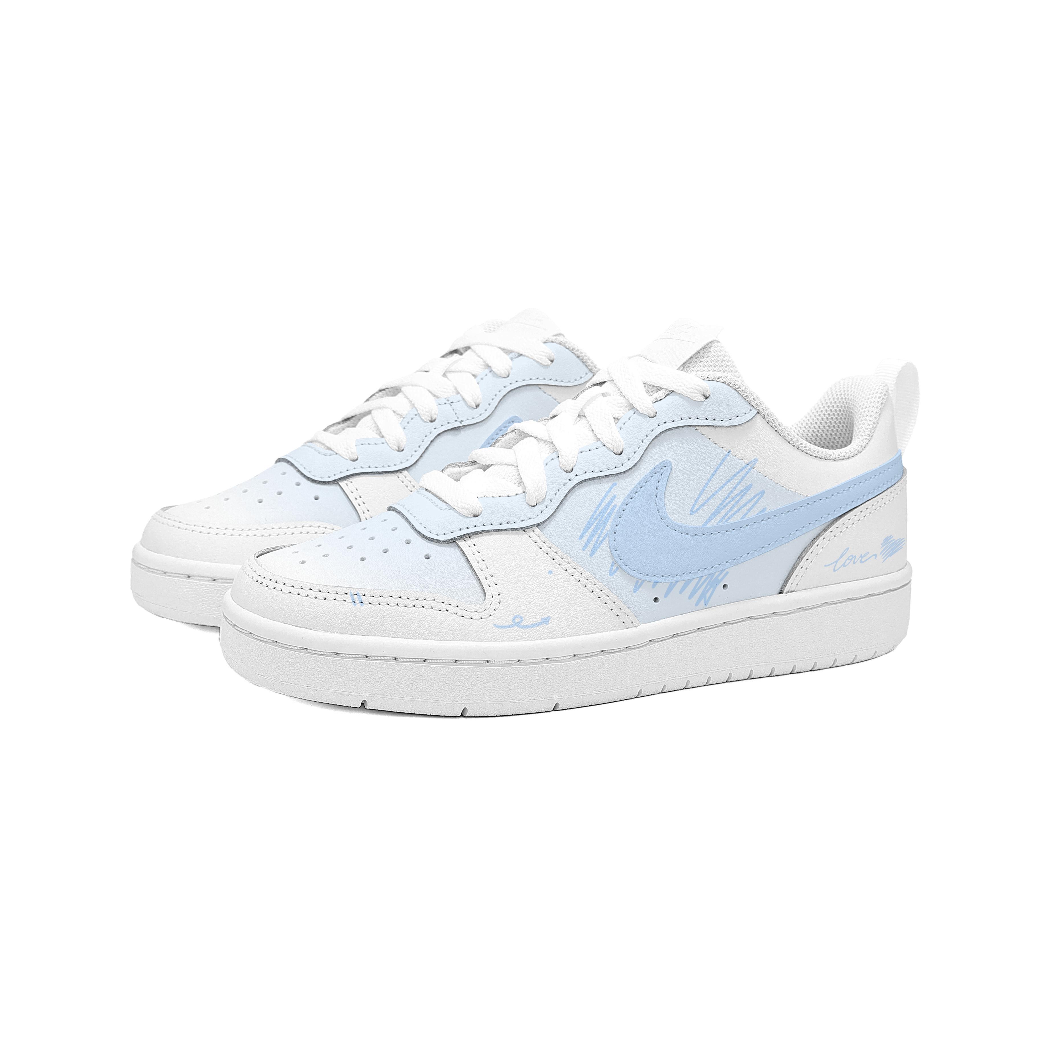 Court Borough Milk Blue Рисованные вручную Противоскользящие Амортизирующие Устойчивые к истиранию Низкие детские скейтборд кроссовки Nike, голубой — фото 4