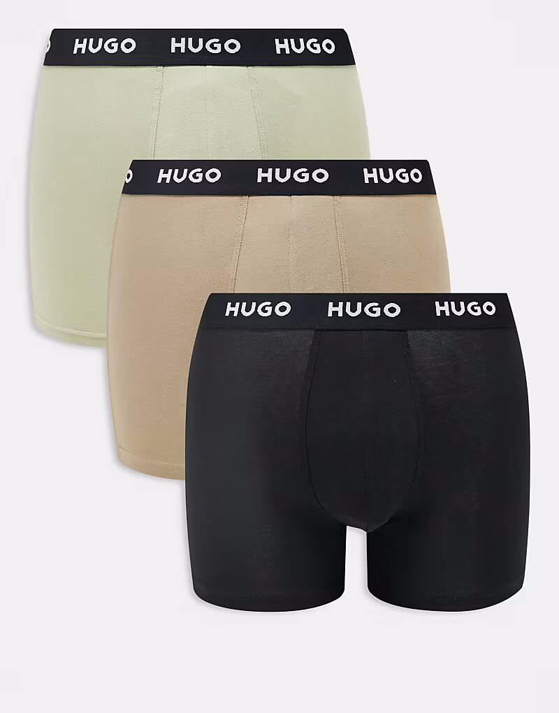 

HUGO RED, 3 пары трусов-боксеров с черным поясом и логотипом, цвет черный/светло-зеленый и коричневый