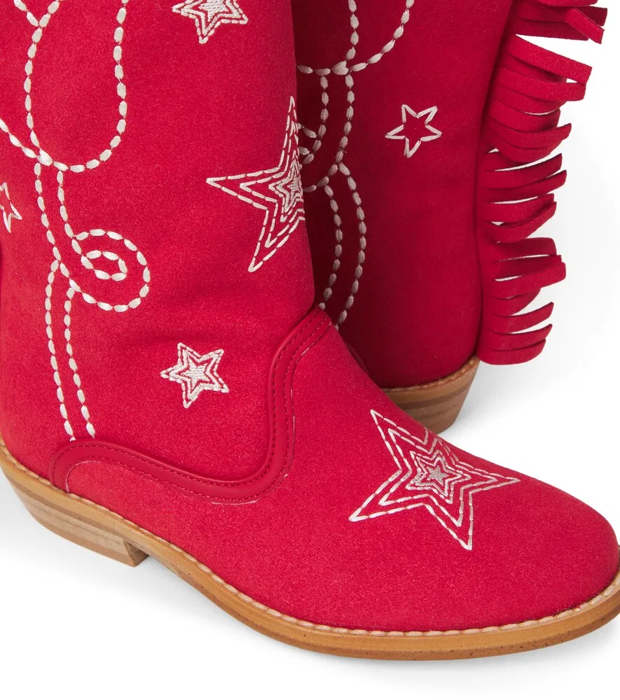 Вышитые ковбойские сапоги с бахромой Stella McCartney Kids, красный — фото 4