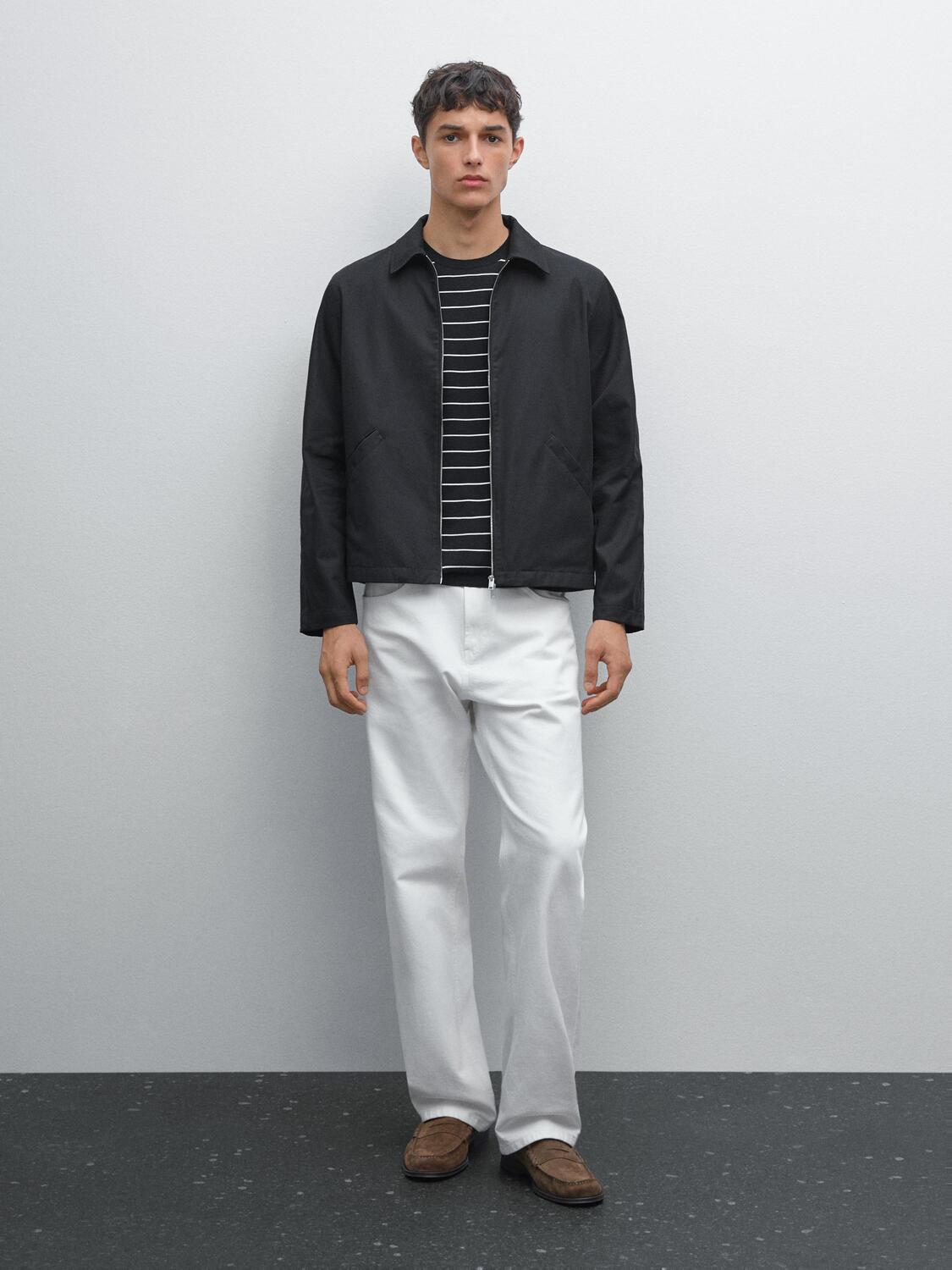 

Короткая водоотталкивающая куртка из 100% хлопка Massimo Dutti, темно-синий