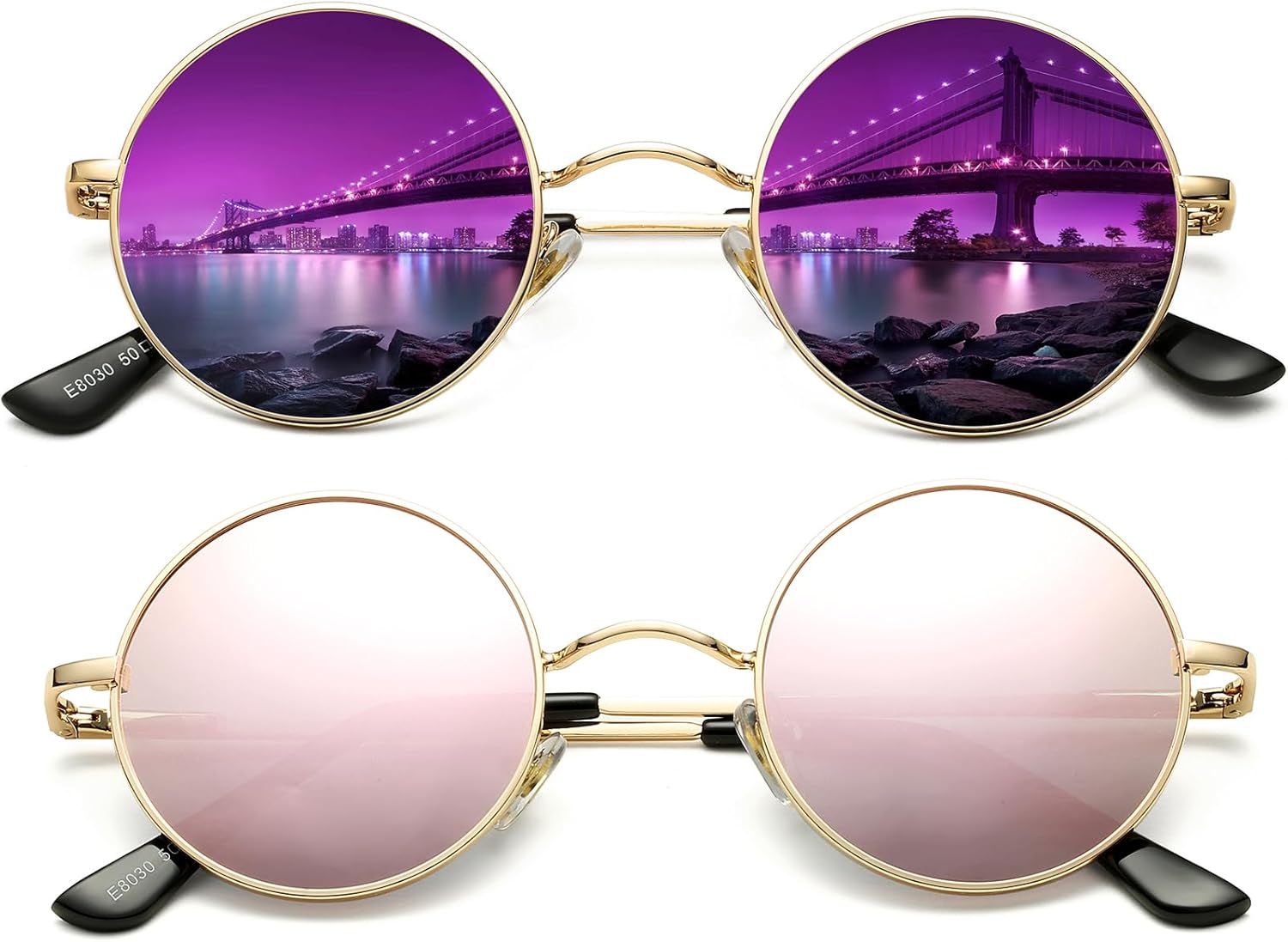 

Солнцезащитные очки AIEYEZO в стиле ретро, ​​круглые, для мужчин и женщин, поляризованные, модные винтажные, маленькие круглые, 2 Pack (Gold/Purple Mirrored + Gold/Pink Mirrored)