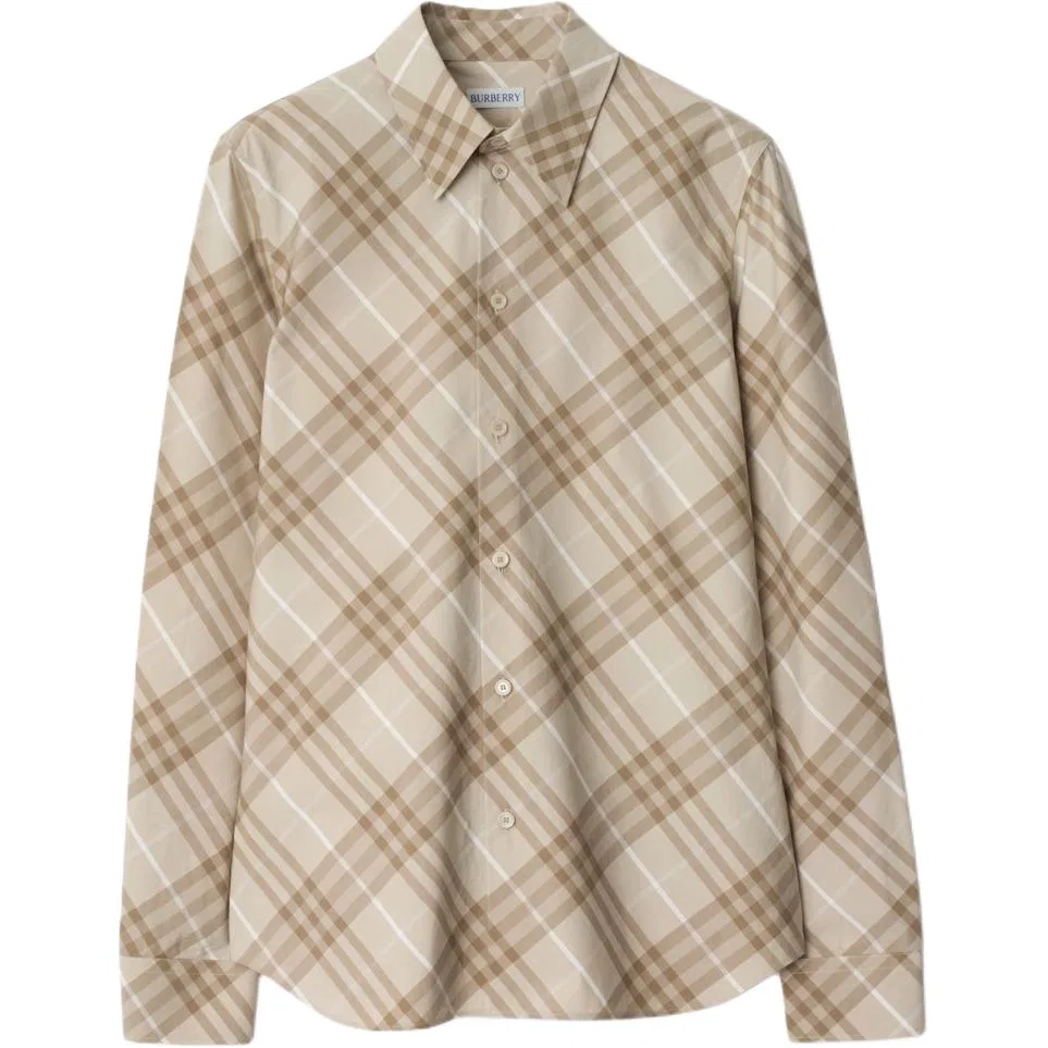 Рубашка Burberry, женская, хаки, клетчатый принт