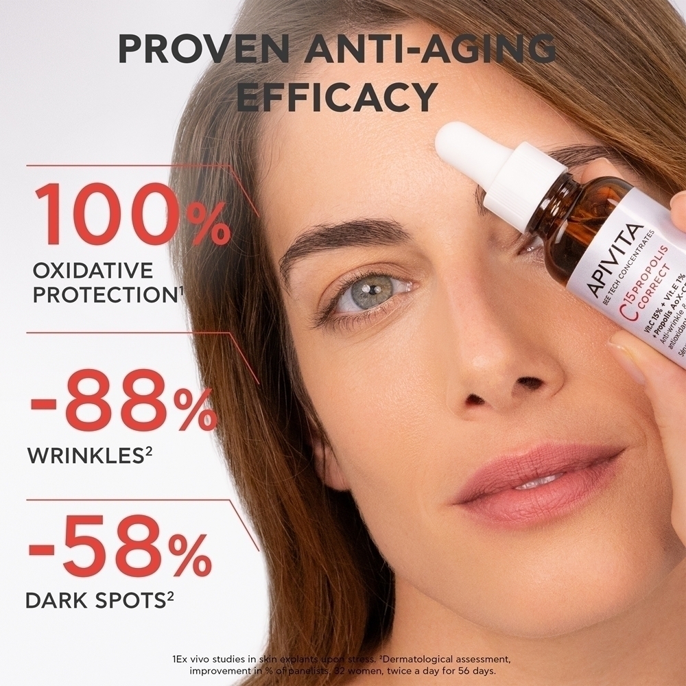 Сыворотка Apivita — Концентраты Bee Tech C15 Propolis Correct Serum, антиоксидантная укрепляющая для лица, 30 мл — фото 3