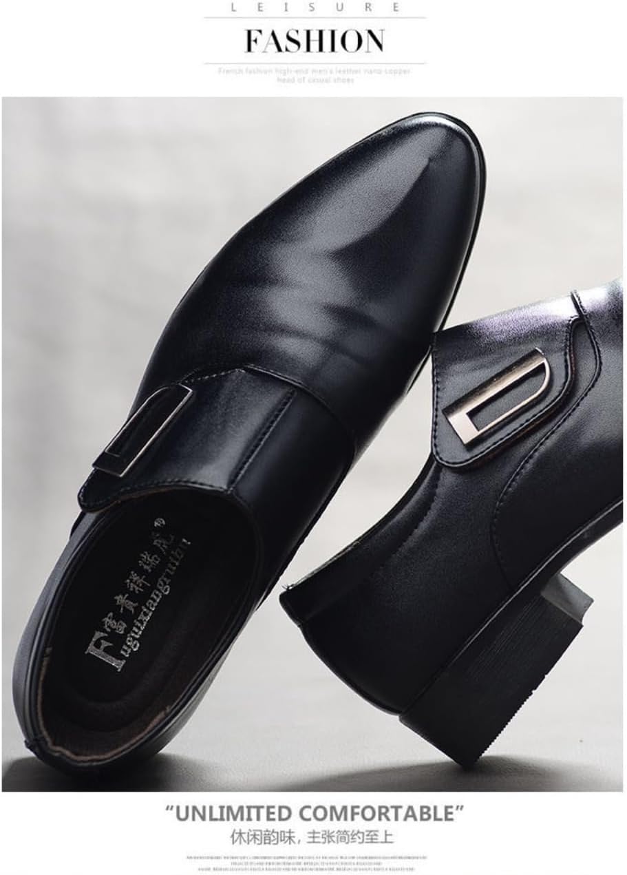 Мужские туфли Monk Strap Классические Ретро Формальные Деловые Лоферы Легкие Кожаные Слипоны Элегантные На Высоком Каблуке С Заостренным Носком Однотонные С Пряжкой Легко Надевать Удобные Офисные Оксфорды Для Повседневной Ношения И Свадеб Geerta... — фото 4