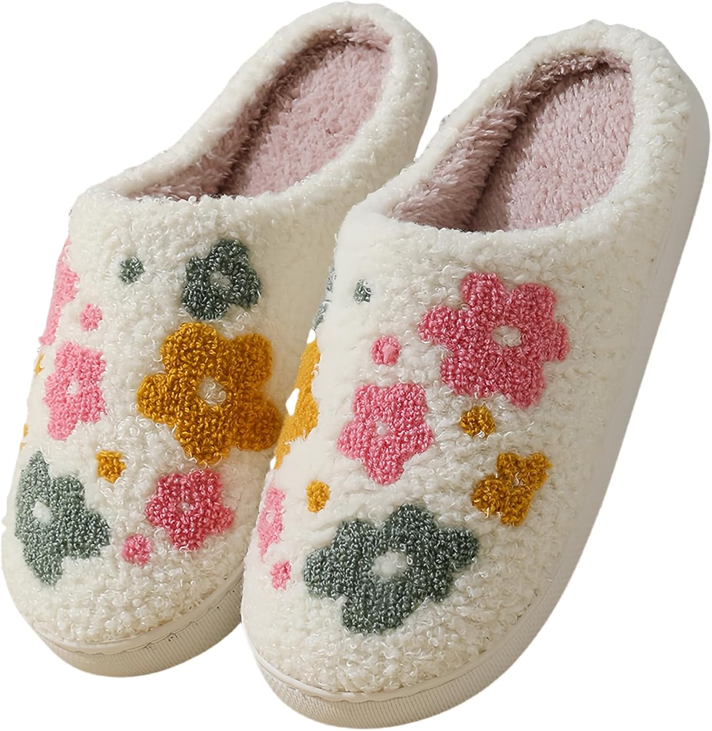 

GEBUFAW Милые плюшевые тапочки для женщин и мужчин с вышитым цветочным бантиком в виде кактуса или буквами, на подкладке из пены с эффектом памяти, с мягкой подошвой, унисекс, удобные и стильные, Flower