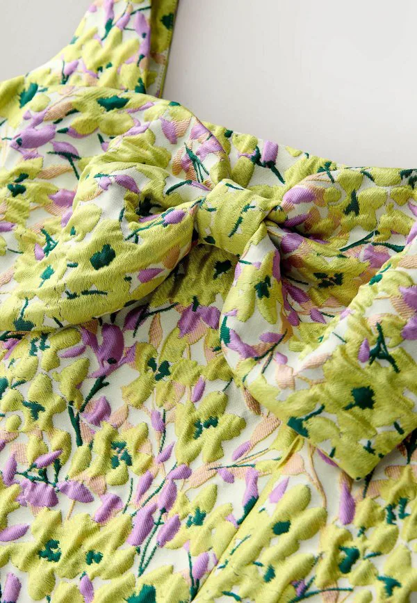 Платье-Мини без рукавов с бантом спереди, облегающего силуэта. Next, Yellow Floral Jacquard — фото 2