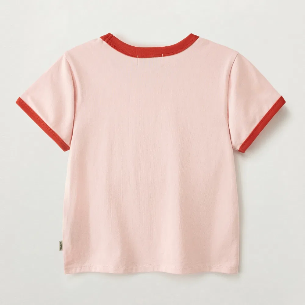 Детская розовая футболка-рингер с коротким рукавом Bon Voyage от Satur Kids — фото 4