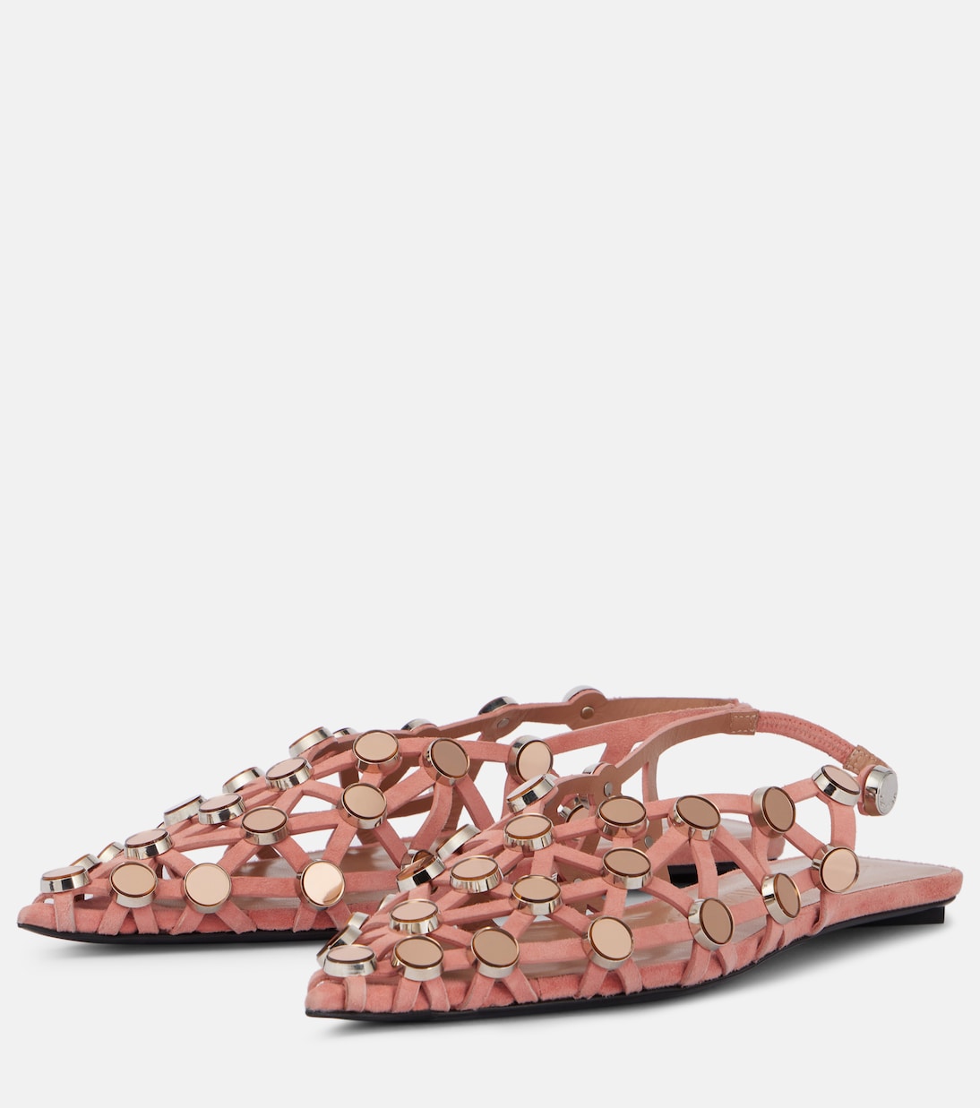 Замшевые туфли с открытой пяткой, украшенные сеткой The Attico, Terracotta — фото 4