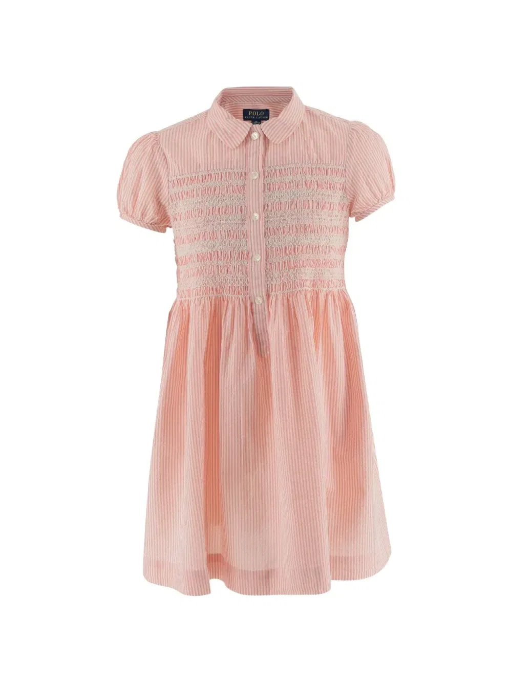 Платье в полоску со сборками Polo Ralph Lauren Kids, оранжевый