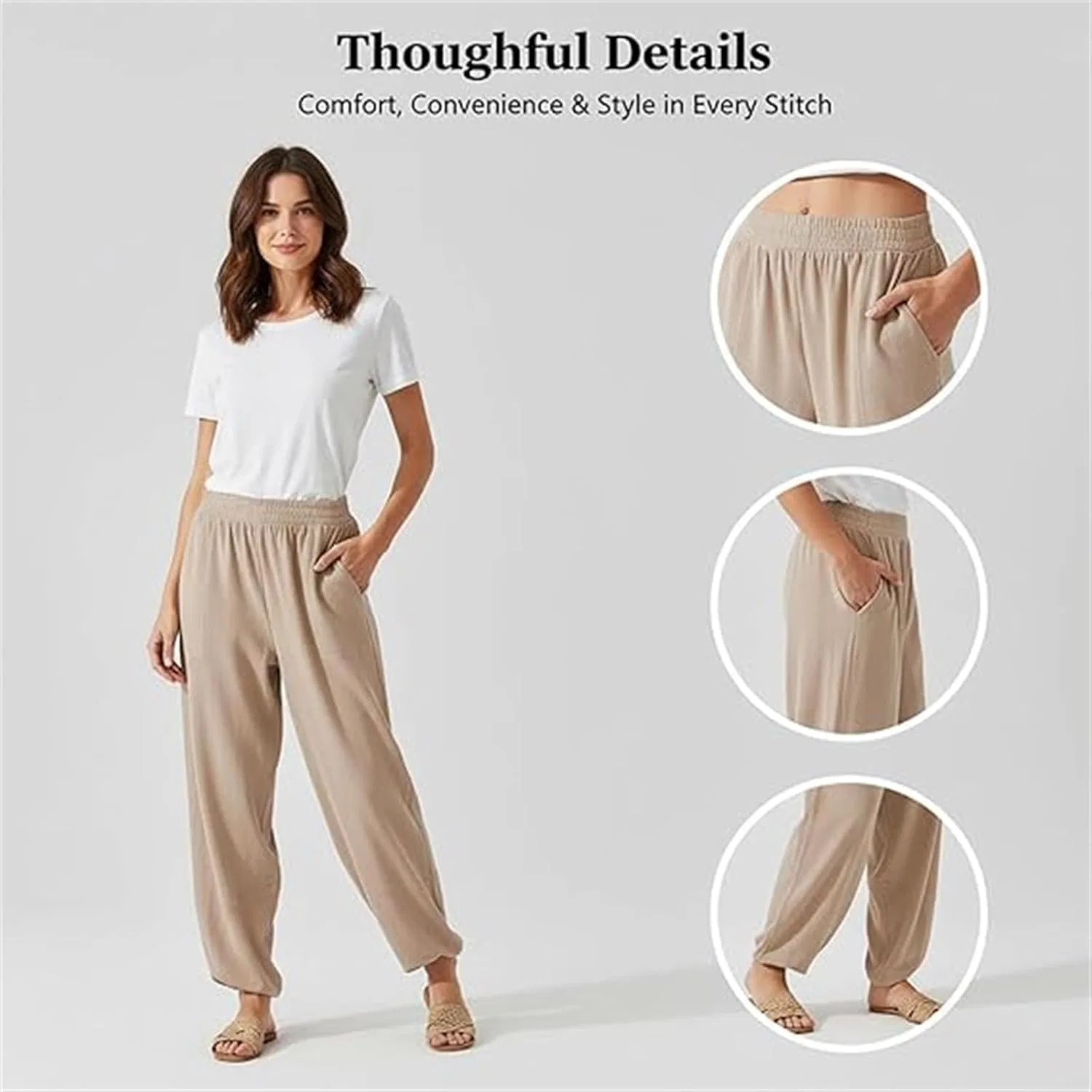Женские широкие брюки Fallfresh Flow Baggy, повседневные свободные брюки-палаццо с эластичным поясом для пляжа — фото 2