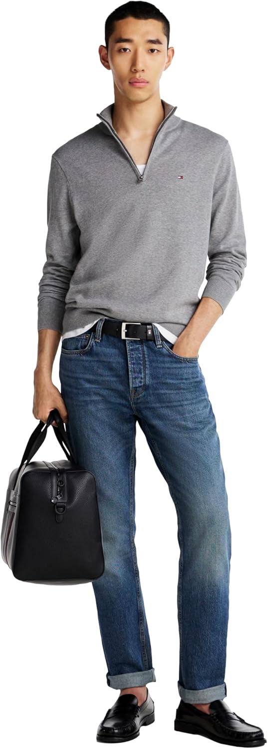 Легкий мужской свитер Tommy Hilfiger с застежкой-молнией на четверть дюйма, Medium Grey Heather — фото 3