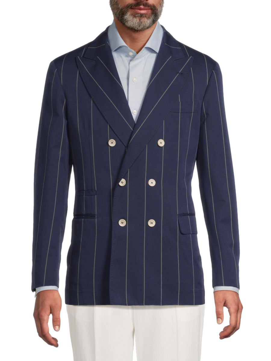 

Современный полосатый пиджак из смесовой шерсти Brunello Cucinelli, цвет Blue Brown
