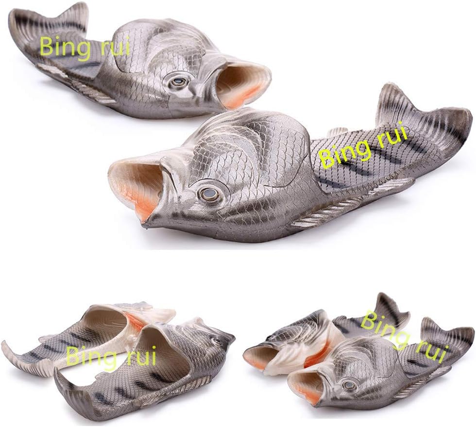 

BING RUI CO Рыбьи шлепанцы Пляжная обувь Нескользящие сандалии Креативные шлепанцы для мужчин и женщин Повседневная обувь, серебряный