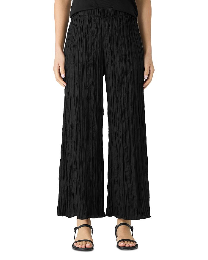 

Широкие брюки-кюлоты из жатого шелка Eileen Fisher, черный