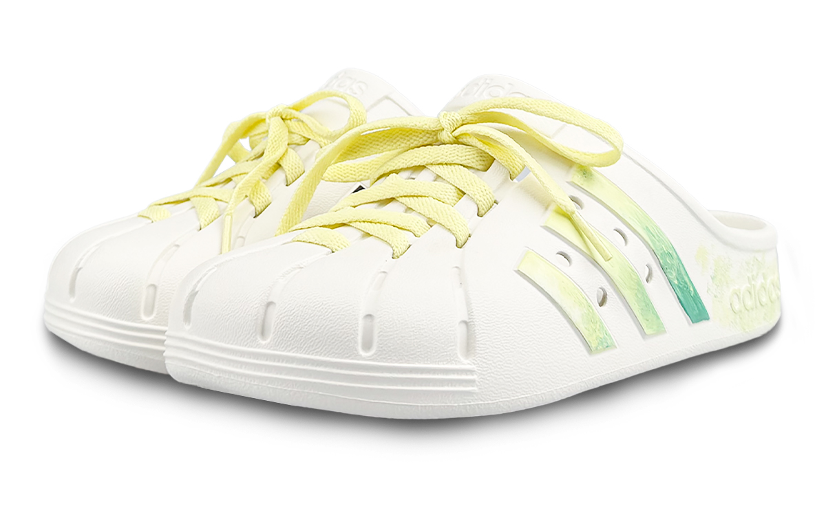 Adidas Адилетт закрытые нескользящие шлепанцы унисекс белый зеленый желтый, цвет White Green Yellow — фото 4