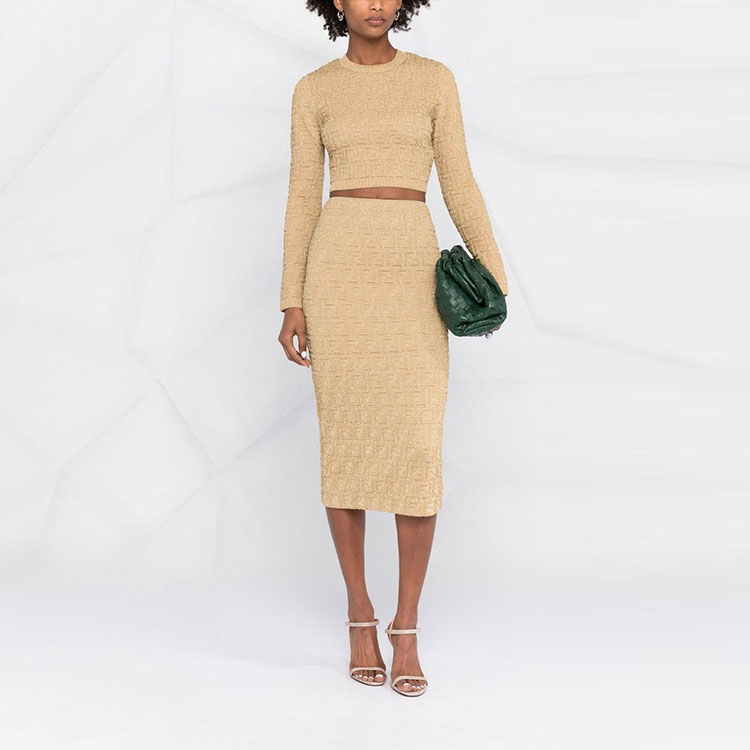Джемпер с металлизированной нитью FENDI, золото — фото 4