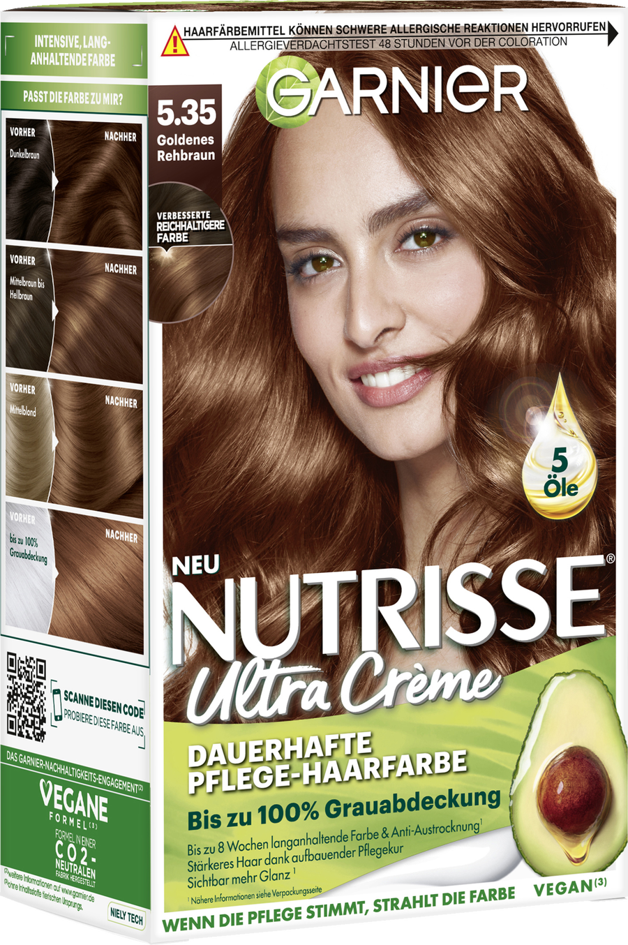 

Краска для волос Garnier Nutrisse Ultra Crème Coloration Dauerhafte Pflege-Haarfarbe 5.35 Goldenes Rehbraun