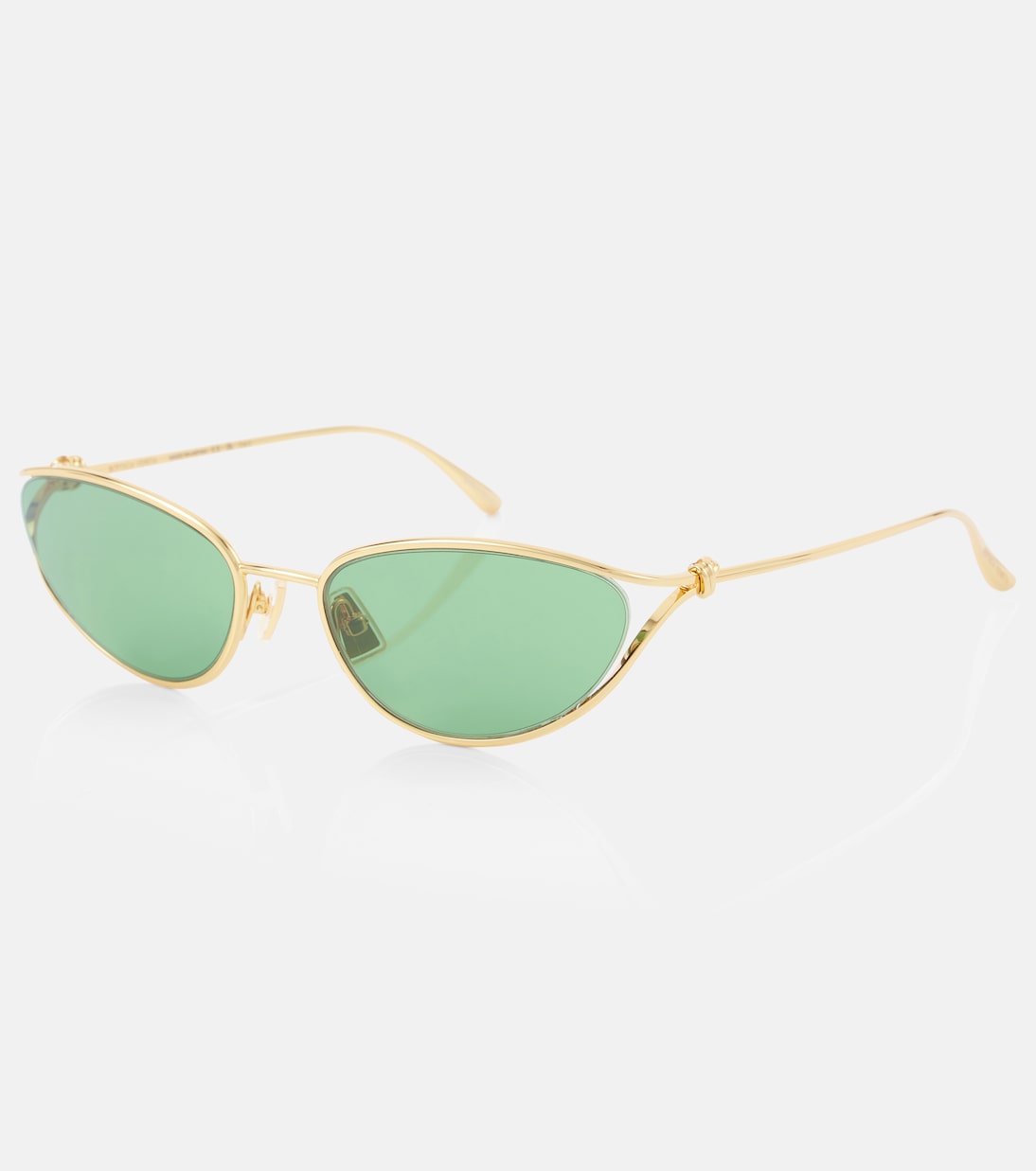 Кошачий глаз солнцезащитные очки с узлом Bottega Veneta, Gold-Gold-Green — фото 4
