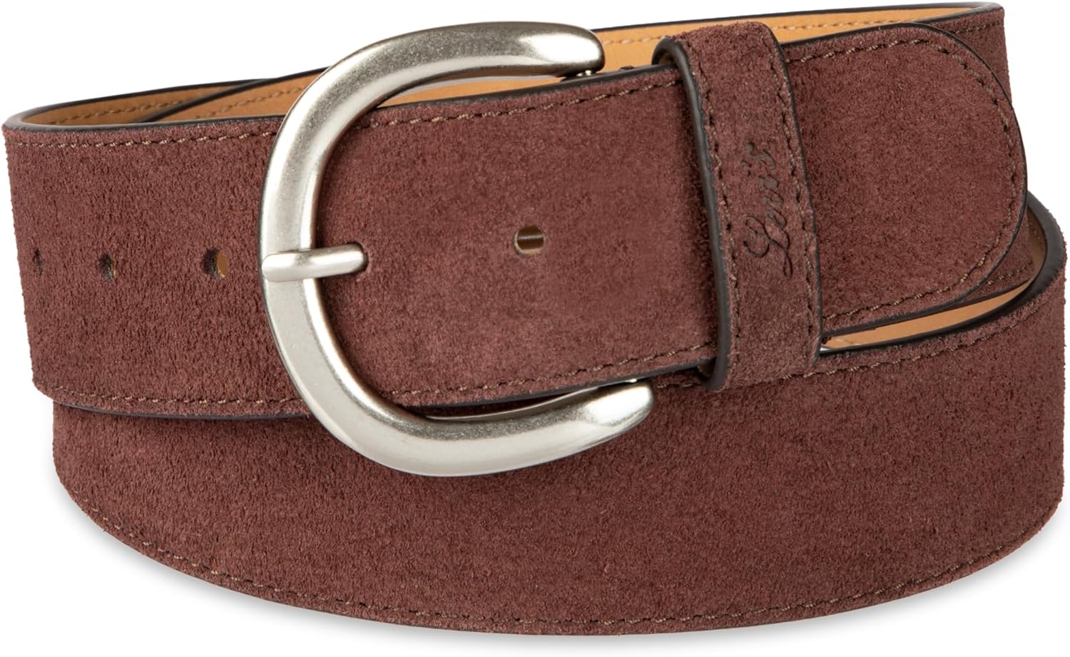 

Женский кожаный ремень Levi's с изогнутой пряжкой для джинсов, платьев и юбок, Chocolate Suede