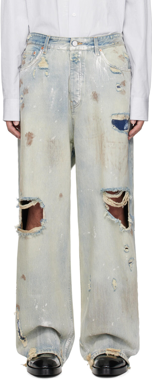 

Синие мешковатые джинсы Trashed VETEMENTS, светло-голубой