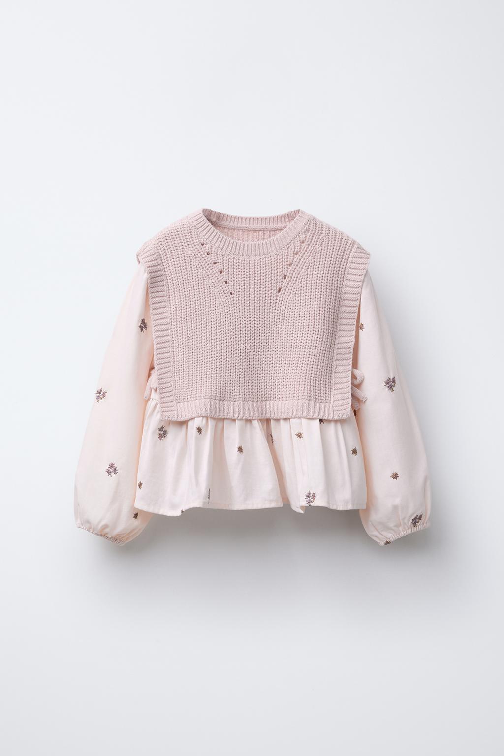 

Вязаный жилет с контрастной рубашкой ZARA, цвет Pastel pink