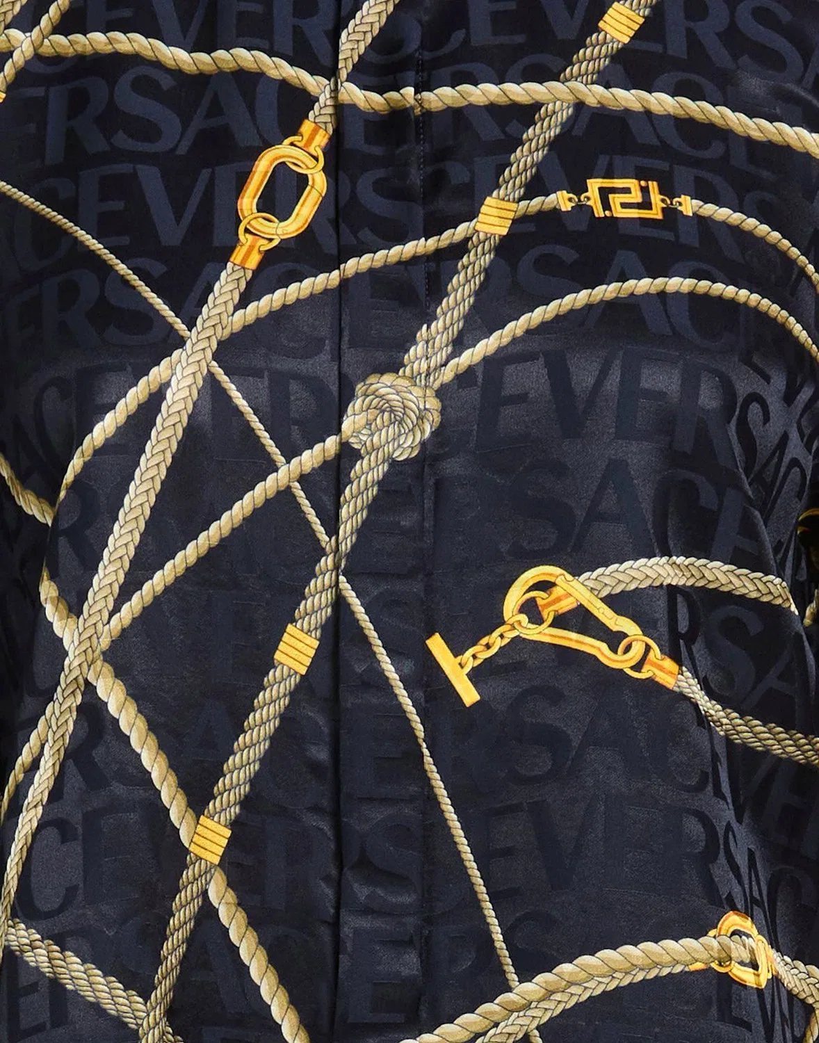 Рубашка сатиновая с принтом VERSACE синяя — фото 4