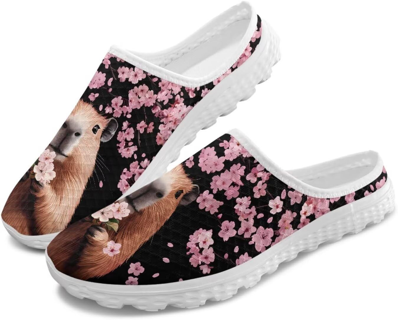 

Полуботинки-тапочки, повседневные спортивные туфли без шнурков, прогулочные мюли с противоскользящей подошвой для дома и улицы, женские Tomeusey, Cherry Blossom Capybara