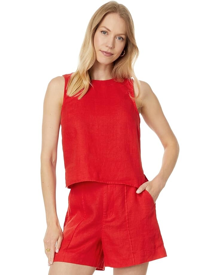 

Топ Madewell Tie-Back Scoopneck Top in Striped 100% Linen, цвет Rouge