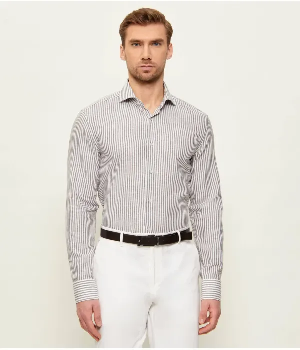 Льняная рубашка H-HANK-SP-B1-C1-261 slim fit Boss, коричневый