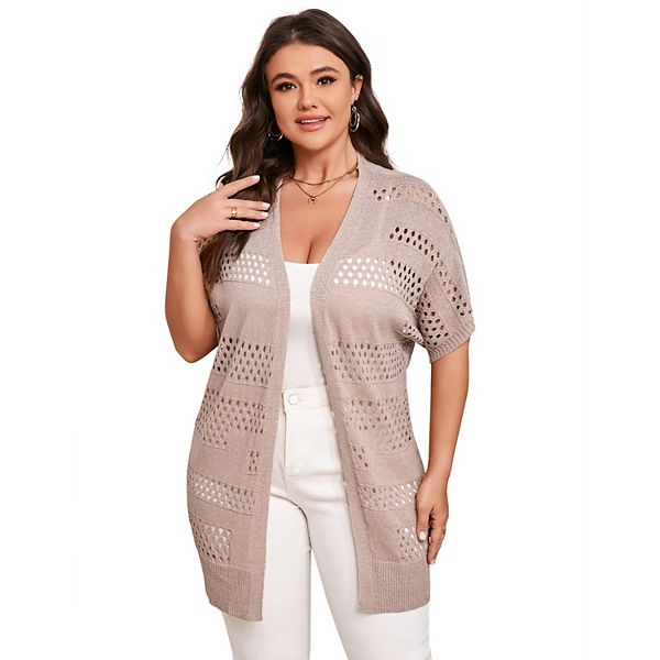 

Летний кардиган крючком plus size с короткими рукавами и открытой передней частью для пляжа Missky, Black
