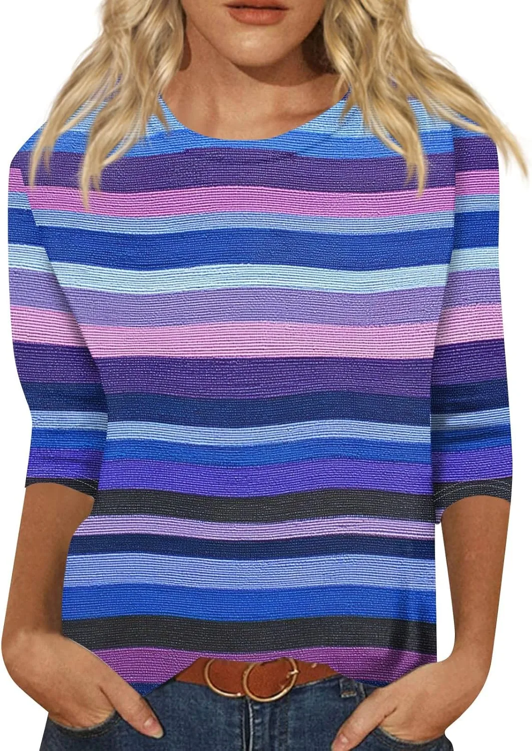 

Повседневная блузка для женщин Plus Size с 3/4 рукавом и полоской