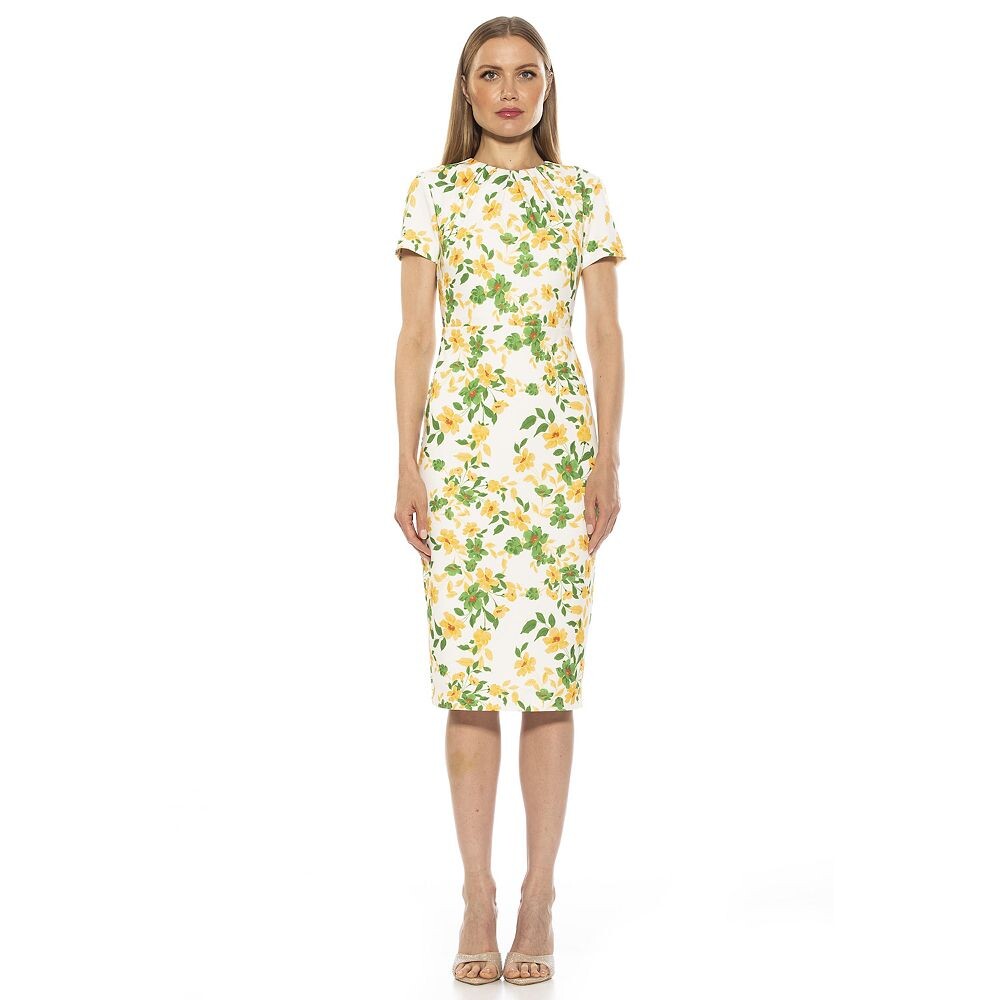 

Женское платье-футляр миди с драпированным вырезом Quinn ALEXIA ADMOR Quinn, цвет Yellow Floral