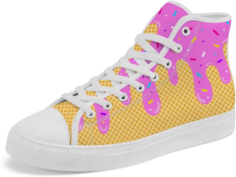 

Высокие кеды из холста с мороженым для мужчин и женщин, высокие кроссовки на шнуровке, повседневная обувь, подарки для мальчиков и девочек Chebing, желтый