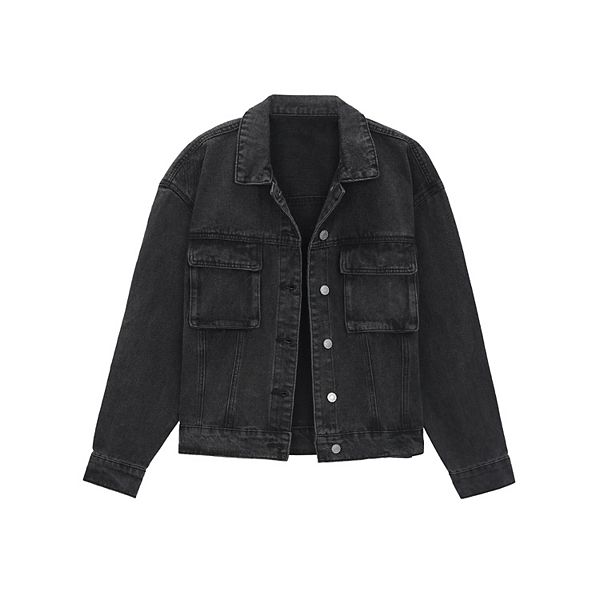 

Женская оверсайз джинсовая куртка на пуговицах с карманами Inspire Chic, Black