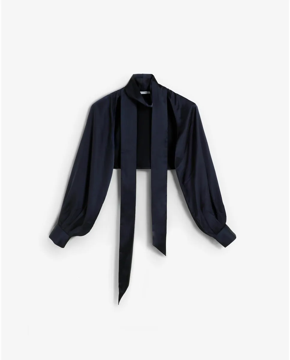 

Женское пальто с длинными пышными рукавами и воротником с завязкой Scalpers, синий