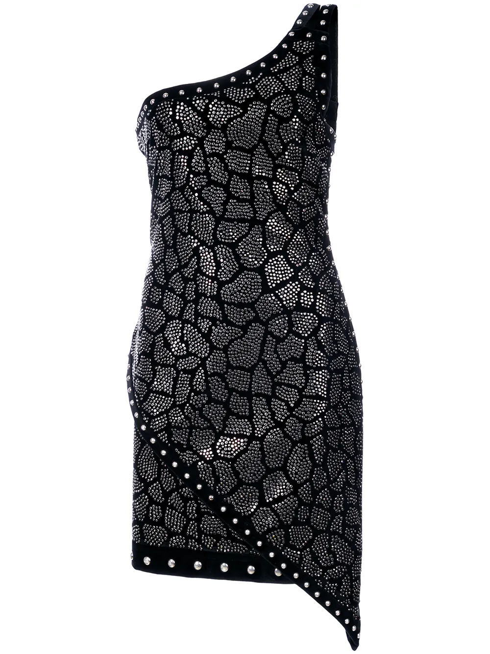 

Мини-платье на одно плечо с заклепками BALMAIN, черный
