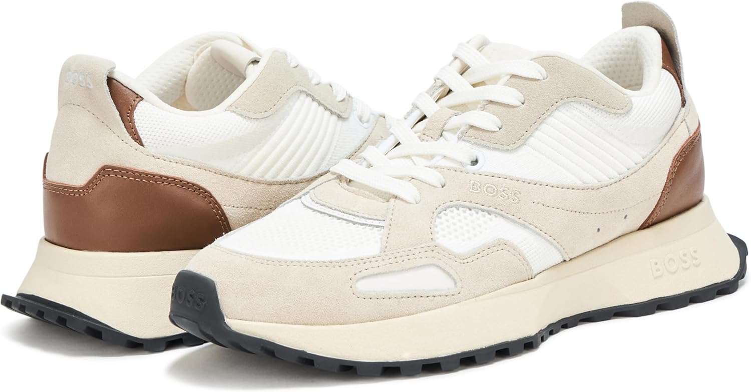 BOSS мужские кроссовки на шнуровке с цветными блоками Hugo Boss, Alabaster, Extra White — фото 3