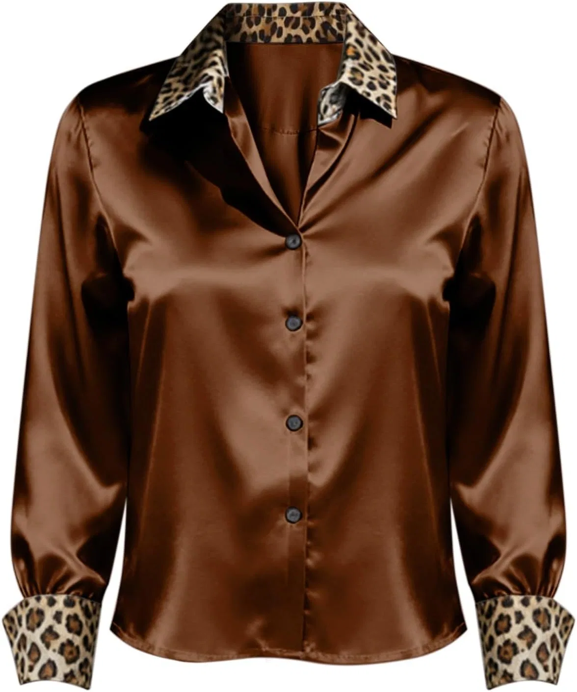 Блуза, женская, button-down, длинный рукав, кофейный