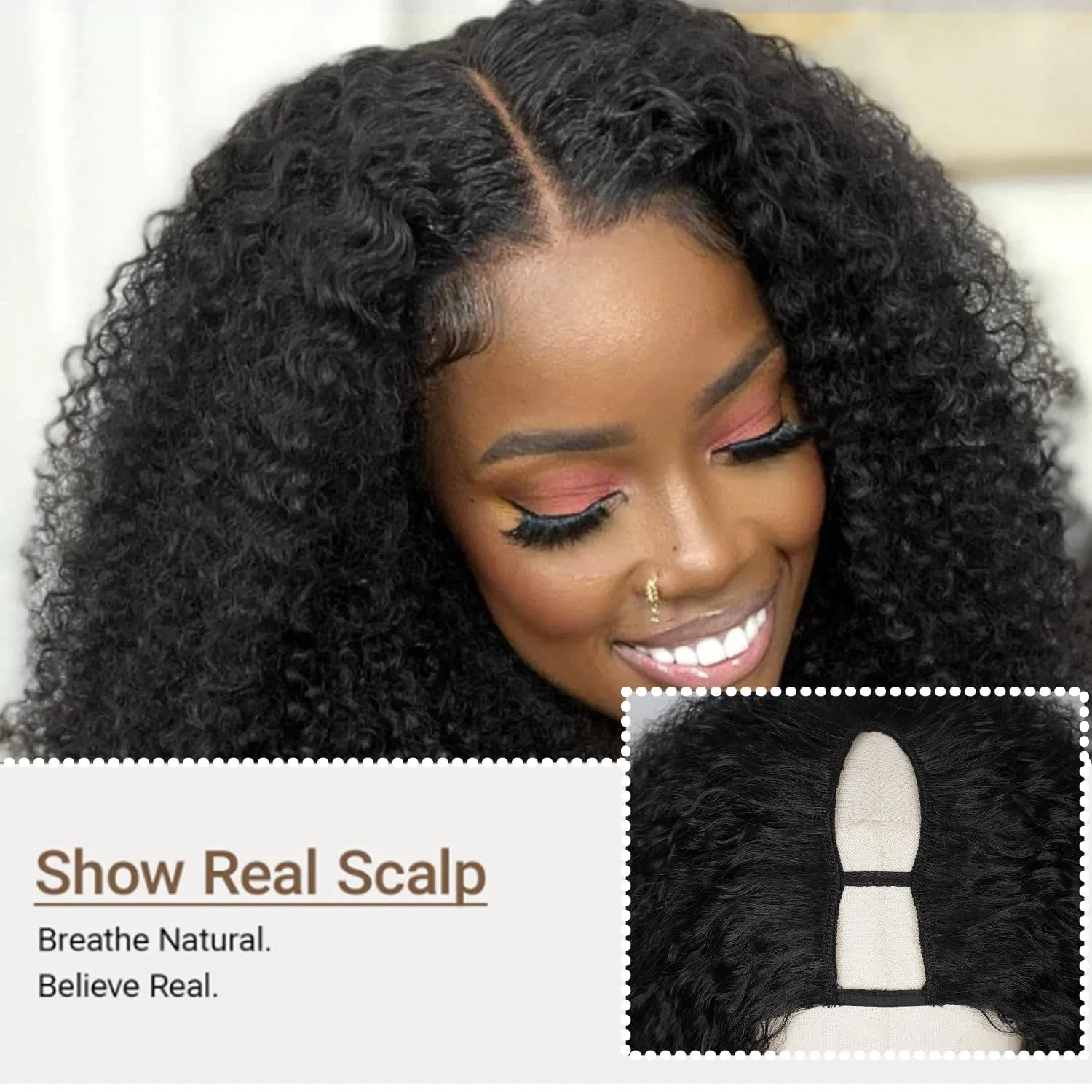 Афро-парик V Part Kinky Curly для черных женщин Wepwcod, Natural Black — фото 2