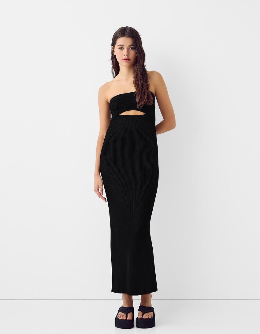 

Платье миди с вырезом Bershka, черный