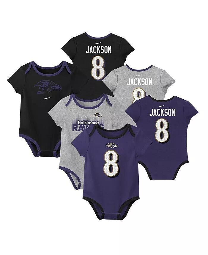 

Комплект из 3 боди для мальчиков и девочек Lamar Jackson Baltimore Ravens с именем и номером Nike