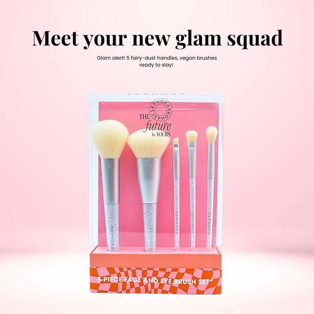 Набор кистей для макияжа 5 предметов Sephora Collection с блестящими ручками — фото 2