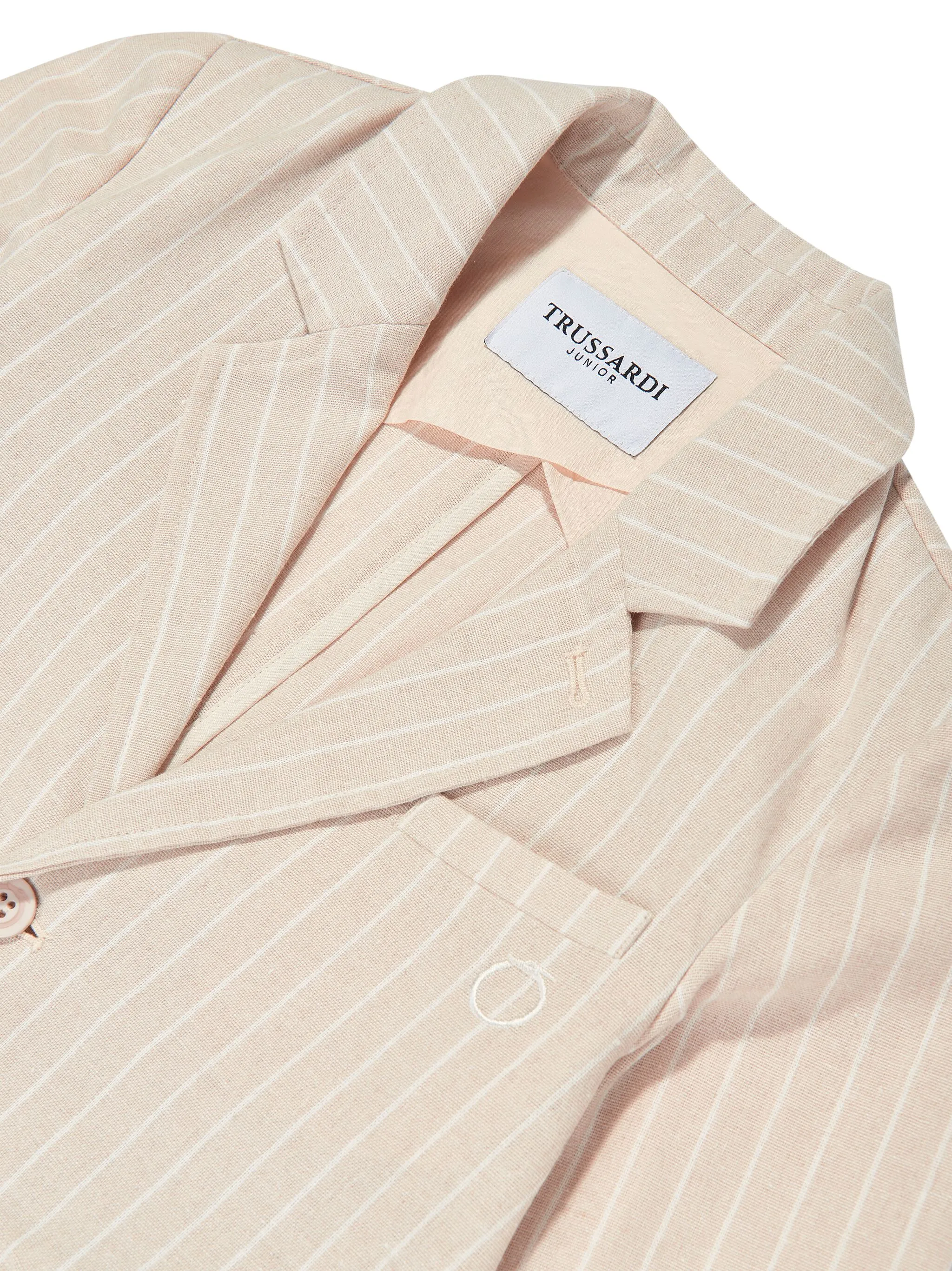 Однобортный блейзер в тонкую полоску Trussardi Junior, бежевый — фото 3