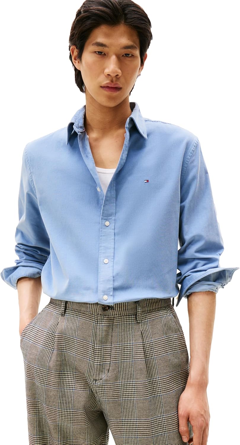 

Мужская рубашка Tommy Hilfiger Cordour с длинным рукавом и застежкой на пуговицы, классический крой, Brisk Blue