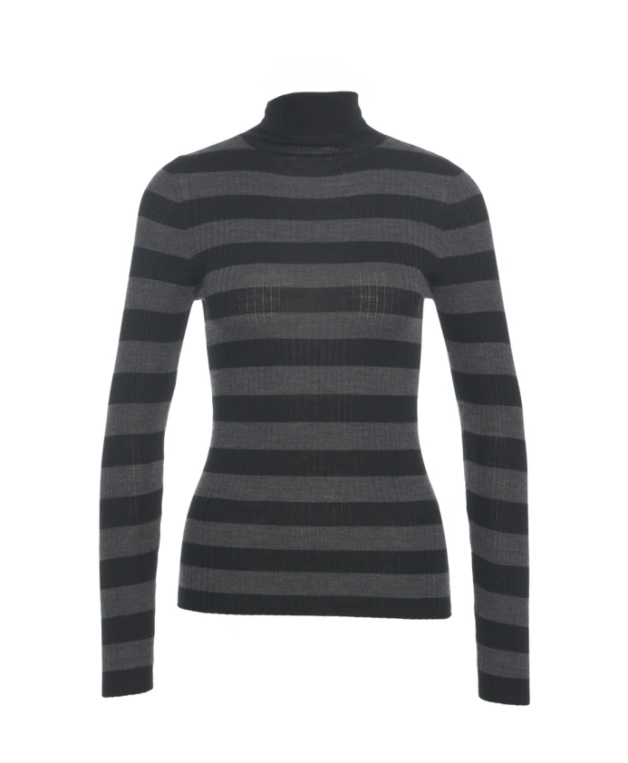 

Вязаный свитер с высоким воротником в рубчик, серый Majestic Filatures, серый