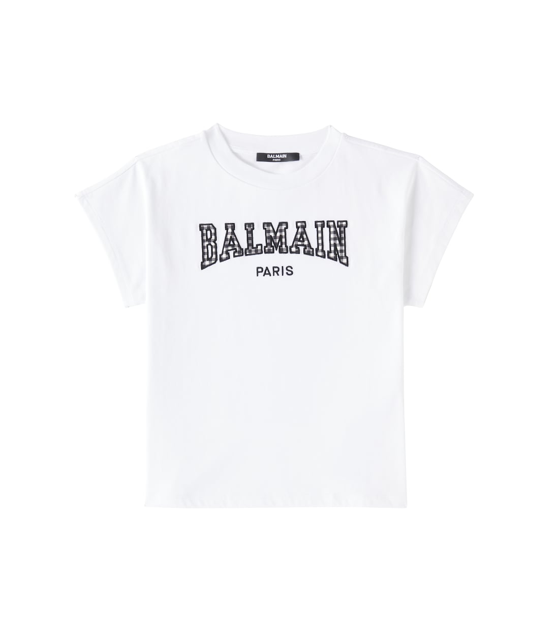

Футболка из хлопкового джерси с принтом логотипа Balmain Kids, White/Black